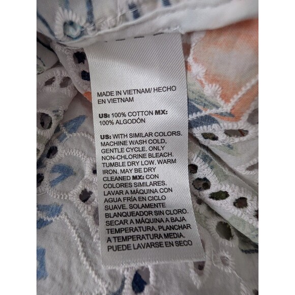 Chico's 3 Womens Tropical Citrus Orange Print Eyelet 3/4 Balloon Sleeve Top XL - Picture 8 of 9